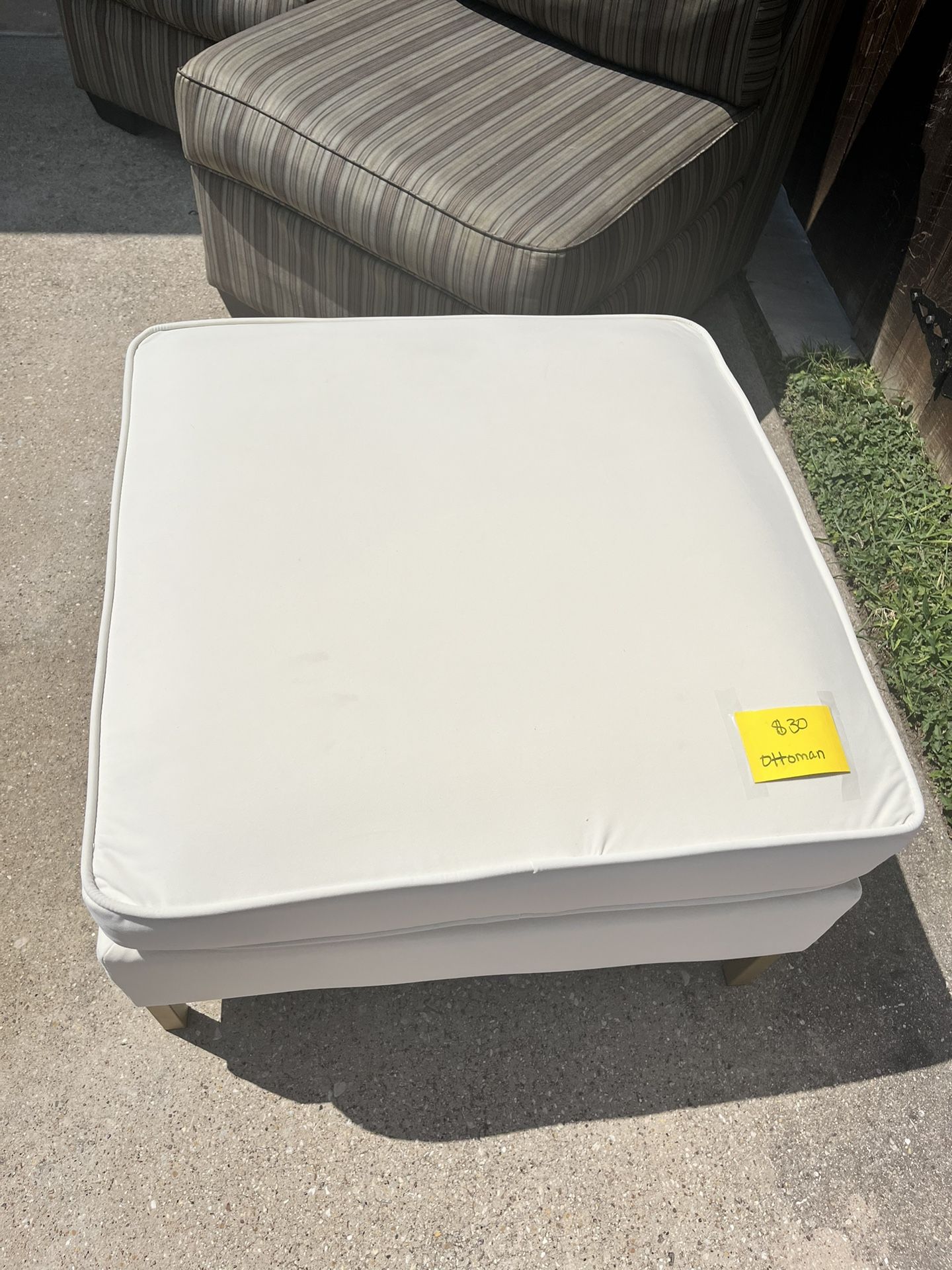 Cream Ottoman With Gold Accents