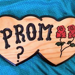 Custom Double Heart Two Rose Wood Sign for Prom