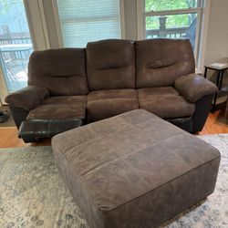 Leather Reclining sofa + Ottoman