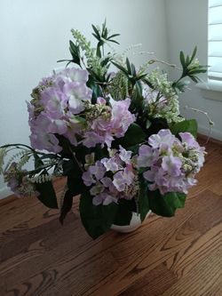 Artificial Hydrangea Floral Arrangement in White Vase