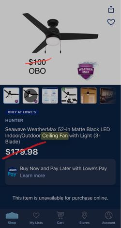Hunter Seawave 52-in Matte Black Ceiling Fan