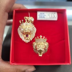 10kt Lion Ring And Pendant 