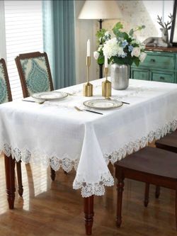 Linen & Lace Modern Mexican Tablecloth/ Mantel De Manta y Hilo Bordado  estilo Mexicano
