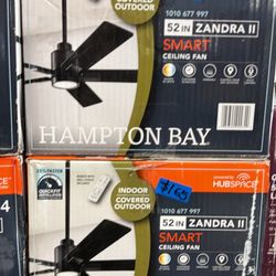 Hampton Bay Zandra II 52 in. Indoor/Outdoor Matte Black Ceiling Fan with Light Kit and Remote Included Powered by Hubspace