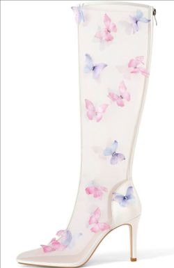 Women Clear Knee High BUTTERFLY Boots