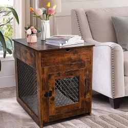 Wooden Dog Crate Side End Table