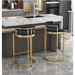 Set of 2 Black Velvet Bar Stools with Back Footrest and 330lbs Load Capacity Counter Height Chairs for Kitchen Island