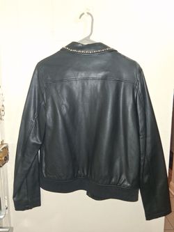 Black Leather Jacket with Studded Collar