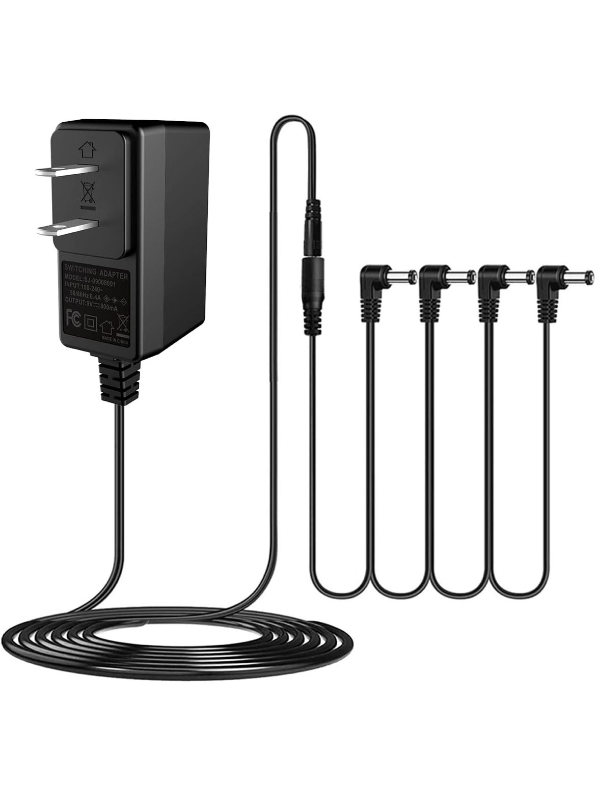 JOYO DC 9V Guitar Pedal Power Supply (800mA -1A) AC Wall Charger Adapter with 4 Way Daisy Chain Pedal Cables (8.8 FT), Compatible for Most Effect Peda