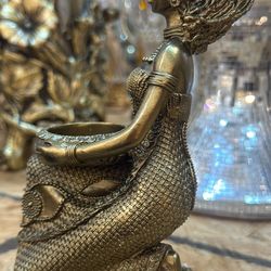 Gold African Woman Statue Candle Holder Decor