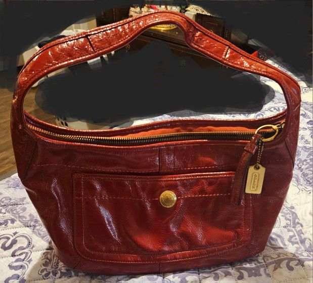 Vintage Patent Leather Red Coach Shoulder Bag