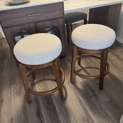 2 Wood Bar Stools with Textured Seats