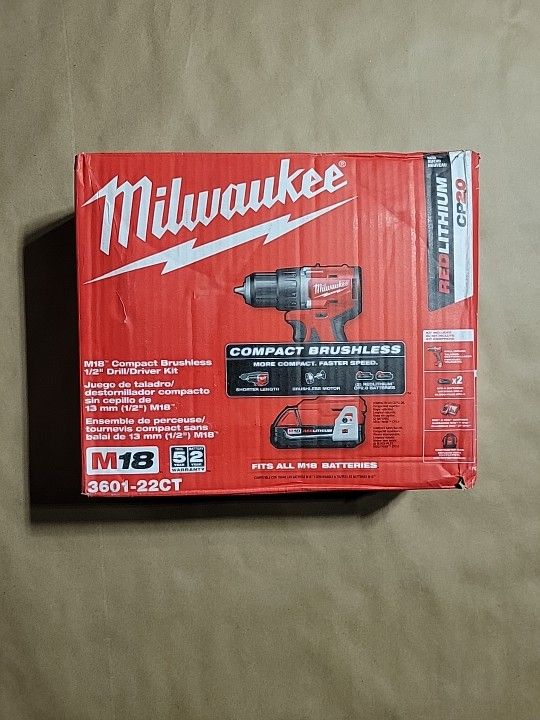 Milwaukee 3601-22CT M18 18V Brushless Cordless 1/2 in. Compact Drill/Driver Kit