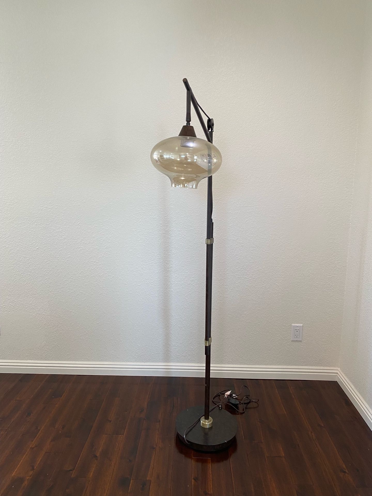 Calyx Industrial Cognac Glass and Bronze LED Floor Lamp for Sale