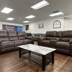 Brown Leather Recliner Sis & Loveseat 