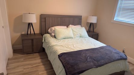 Queen Bed Frame with Headboard and Two Nightstands