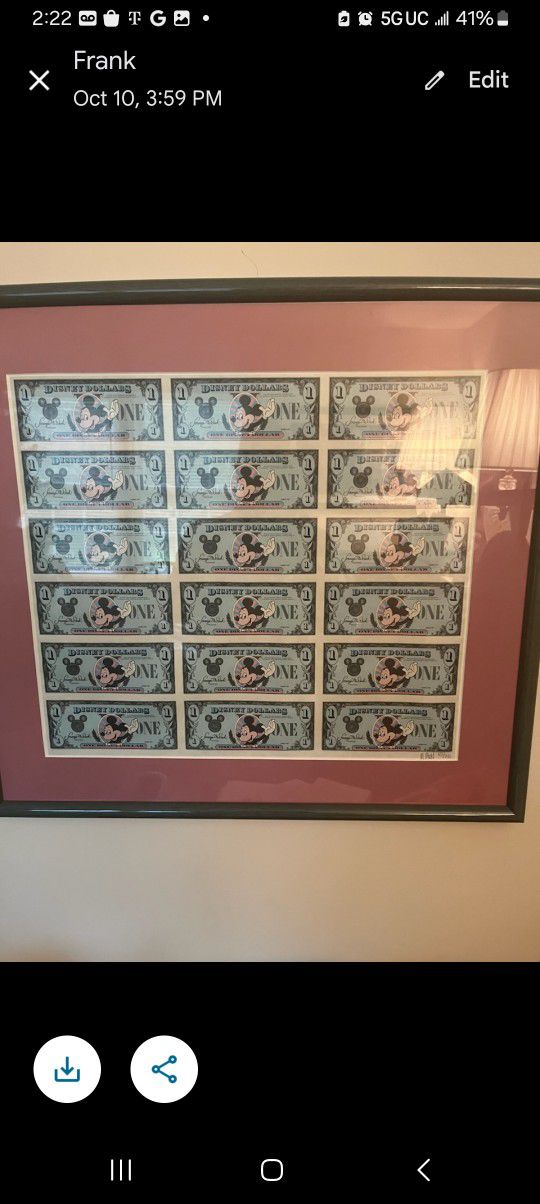 Disney Dollars First day Limited Edition 