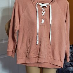 Forever 21 Coral Sweatshirt Hoodie Lace Up Shoelace 