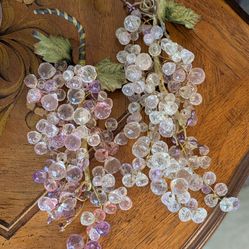 Set of 2 Vintage Lucite Grape Clusters Pink & Clear Glass Look, Mid-Century, Retro Home Decor