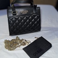 Guess Women’s Black Quilted Handbag W/Crossbody Chain and Matching Wallet