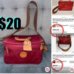 $20 Makeup 💄 Bag BRICS Red Brown Leather My Safari Croc Print Cosmetic Carry-On in great condition