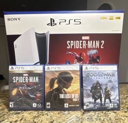 🎮🔥🎮🔥Bundle PS5 Spider-Man 2 Bundle 825GB + 3 Games GOW Ragnarok, TLOU I, Miles Morales