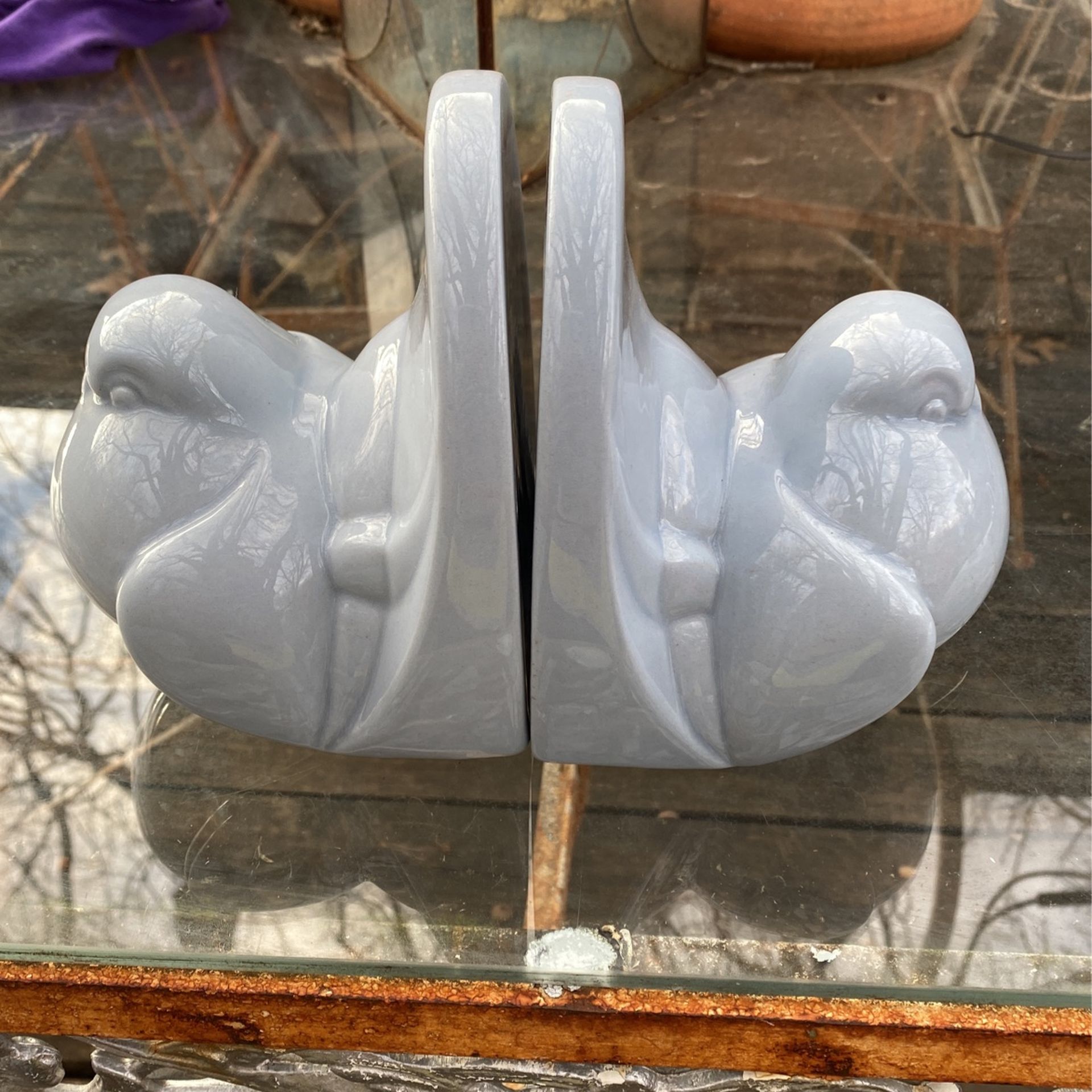 Vintage rare art deco baby blue ceramic Bookends
