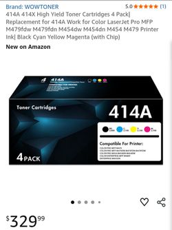 414A 414X High Yield Toner Cartridges 4 Pack| Replacement for 414A Work for Color LaserJet Pro MFP M479fdw M479fdn M454dw M454dn M454 M479 Printer Ink