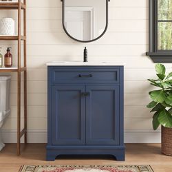 28" Single Bathroom Vanity With Ceramic Top And Double-Door Storage Cabinet