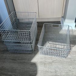Set Of 4 Large Metal Wire Basket Organizer with Handles for Organizing Kitchen Cabinets, Pantry Shelf, Bathroom, Laundry Room, Closets, Garage