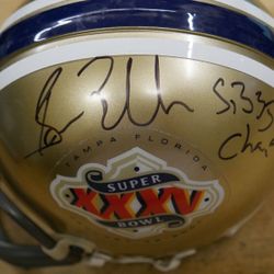 Super Bowl xxxv january 28 2001 Tampa Florida mini helmet multi signed mint condition.