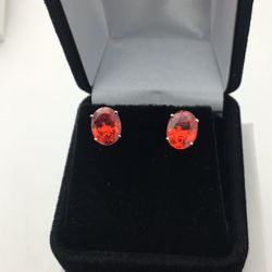 14k White Gold Stud Earrings Set With Orange Oval Stone 💵  💳  💵