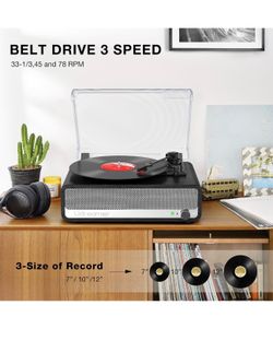 Vinyl Record Player with Built-in Speakers, Bluetooth 5.3, AUX Input
