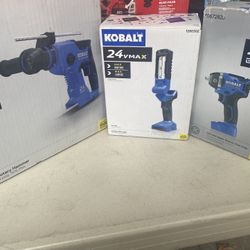 KOBALT 24V BRUSHLESS   7/8” SDS ROTARY HAMMER & 3/8” IMPACT WRENCH  AND WORK LIGHT   ((( TOOL ONLY)) All For $148 Read Below