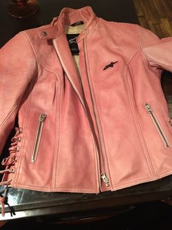 Motorcycle jacket all 100% pink leather!!! Size large! Only worn a few times!! $75.00