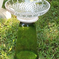 Pretty Crystal Green Glass Birdbath 🐦🦋🌻🌷🌺Buy 2 Or 3 Get Free Solar Fountain
