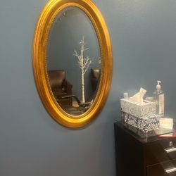 Set Of 3 Gold Antique Wood Oval Wall Mirrors  Ex