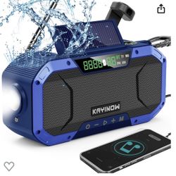 Portable Emergency Weather Radio with Waterproof Bluetooth Speaker, AM/FM/NOAA Hand Crank Solar Rechargeable Radio with Flashlight, Reading Light, 500