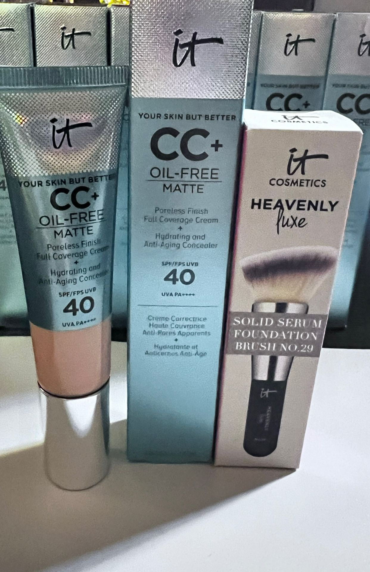 IT Cosmetics CC Cream SPF 40 Foundation in Fair & Heavenly Luxe Solid Serum Brush #29 Duo - Full Size Color Correcting Cream, Anti-Aging, Hydrating, F