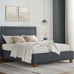 Beautiful King Gray Fabric Bed(New In A Box )