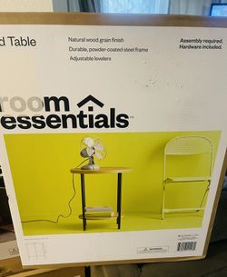 Round Wood and Metal Natural Finish End Table - New !