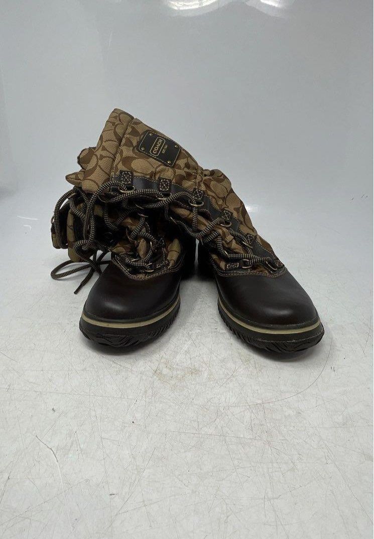 Coach Womens Shaine Brown Monogram Printed Lace-Up Snow Boots Size 6 B