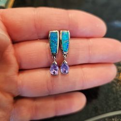 Earings - Opal And Amethyst - Very Pretty - Nice Stones