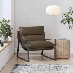 Sling Accent Chair for Living Room, Camel Faux Leather