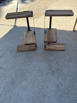 Modern Wood and Metal Tiered Floating Shelves