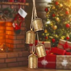 4pcs Christmas cowbells, large Christmas vintage gold cowbells decorated with country Christmas bell