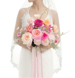 NIB Ling’s Moment bridal bouquet - powder pink and berry pink.
