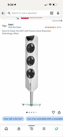 Ozeri 3x Tower Fan (44") with Passive Noise Reduction Technology, White