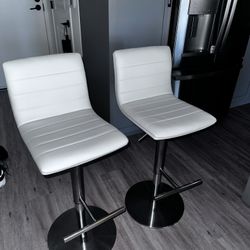 White Leather Adjustable Bar Stools 