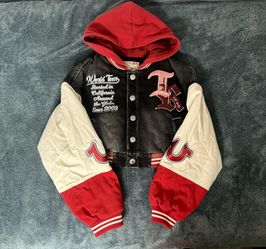 True Religion Teddy Patch Padded Denim Bomber Jacket